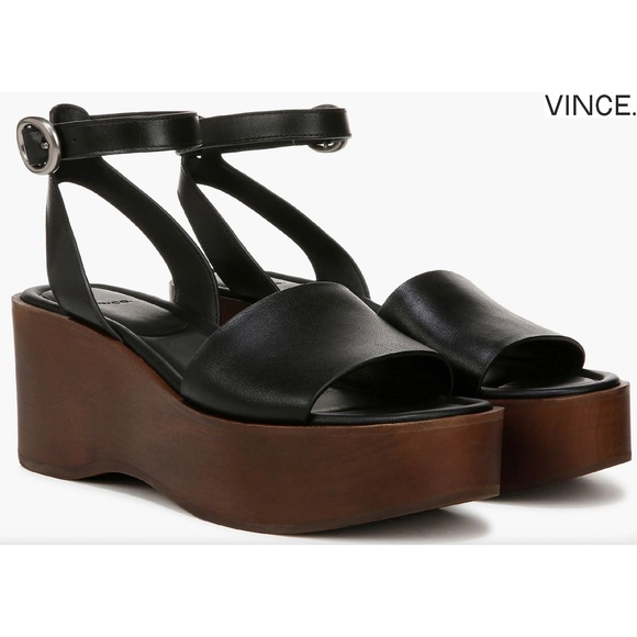 VINCE NIB PHILLIPA BLACK LEATHER CLOG PLATFORM SANDAL. SIZE 8M - Picture 1 of 12